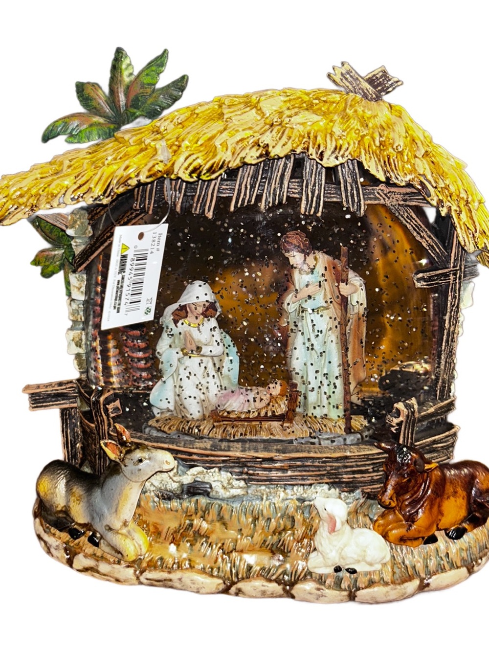 Roman ~ Holy Family & Animals W/ Stable ~ Lighted Swirl Water Lantern ~ New